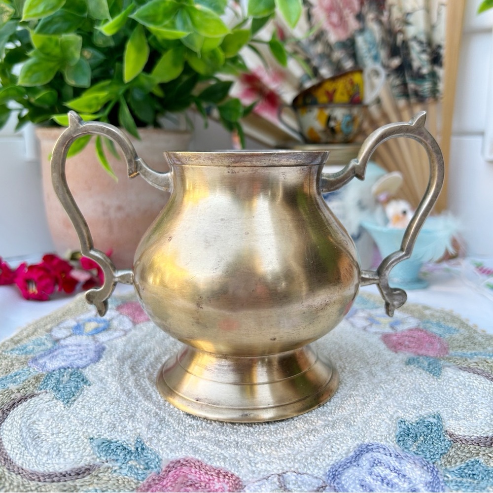 Vintage Two Handled Brass Footed Sugar Bowl EPNS